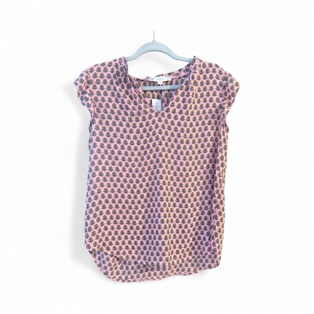 LOFT Pink and Yellow Floral Top, Sz M NWT